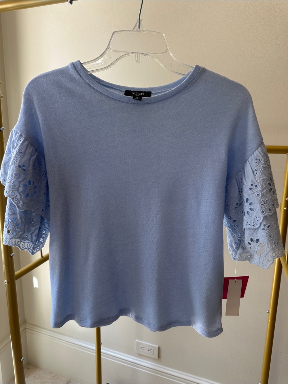 **NWT** GIRLS Eyelet Sleeve Knit Top - Light Blue SIZE L/14